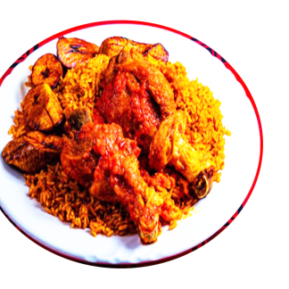 jollof rice with chicken and plantain